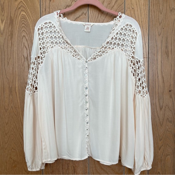 Sundance Romantic Boho Long Sleeve Button Front Open Knit Details Peasant Blouse - Picture 1 of 14